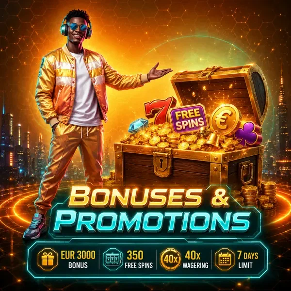 Player claims bonus rewards beside treasure chest at SlotsDJ Casino